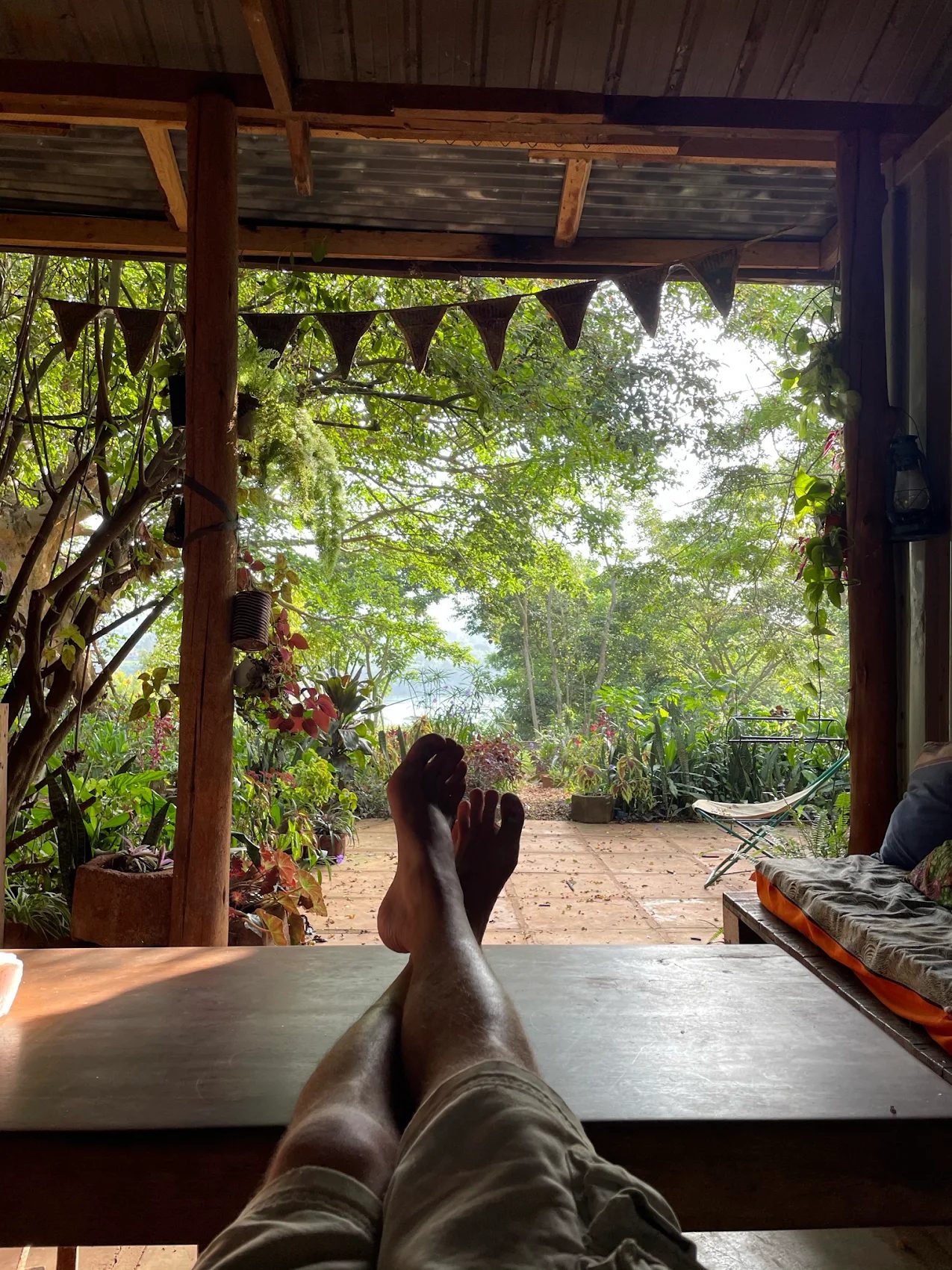 Relaxing on the veranda at Jinja Jungle